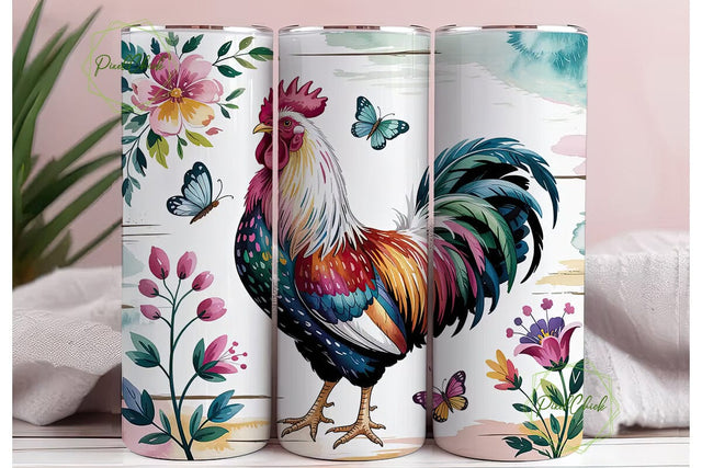 Watercolor Rooster 20oz Tumbler Wrap Sublimation PixelChick 
