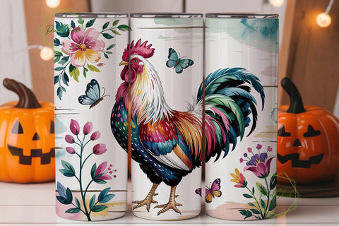 Watercolor Rooster 20oz Tumbler Wrap Sublimation PixelChick 