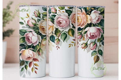Watercolor Roses 20oz Tumbler Wrap Sublimation PixelChick 