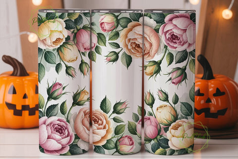 Watercolor Roses 20oz Tumbler Wrap Sublimation PixelChick 