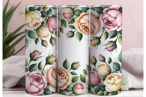 Watercolor Roses 20oz Tumbler Wrap Sublimation PixelChick 
