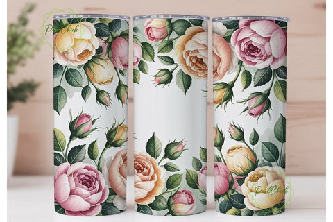 Watercolor Roses 20oz Tumbler Wrap Sublimation PixelChick 