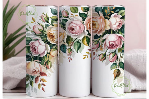 Watercolor Roses 20oz Tumbler Wrap Sublimation PixelChick 