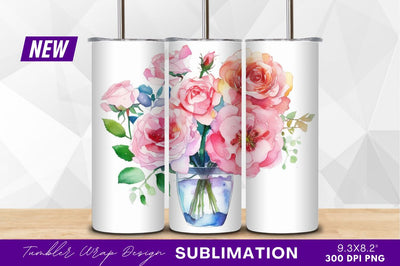 Watercolor roses bouquet in glass vase clipart png Sublimation Regulrcrative 