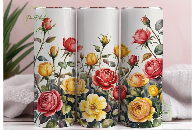 Watercolor Roses Floral 20oz Tumbler Sublimation PixelChick 