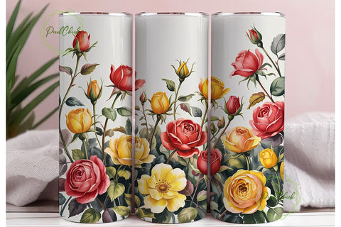 Watercolor Roses Floral 20oz Tumbler Sublimation PixelChick 
