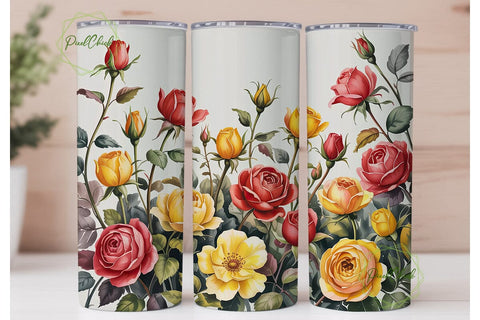Watercolor Roses Floral 20oz Tumbler Sublimation PixelChick 