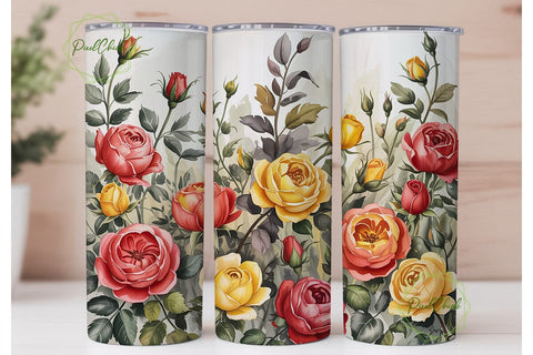 Watercolor Roses Floral 20oz Tumbler Sublimation PixelChick 