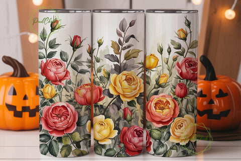 Watercolor Roses Floral 20oz Tumbler Sublimation PixelChick 