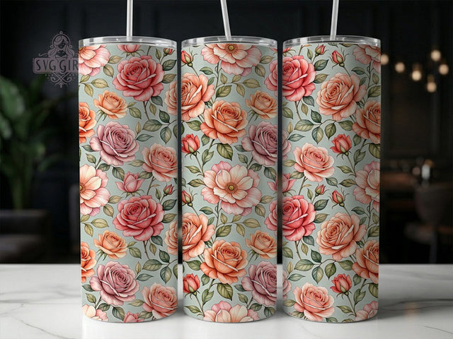 Watercolor Roses Pattern 20oz Tumbler, Watercolor Roses, Rose Tumbler, Floral Tumbler, 20oz Tumbler, Rose Pattern, Flower Tumbler, Tumbler Wrap Sublimation SvggirlplusArt 