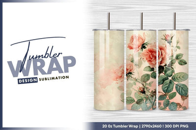 Watercolor roses with leaves tumbler png Sublimation Regulrcrative 