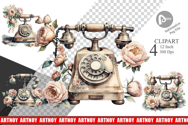 Watercolor Rotary Telephone Clipart Sublimation artnoy 