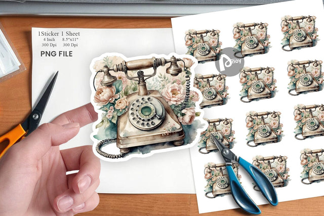 Watercolor Rotary Telephone Sticker Sublimation artnoy 