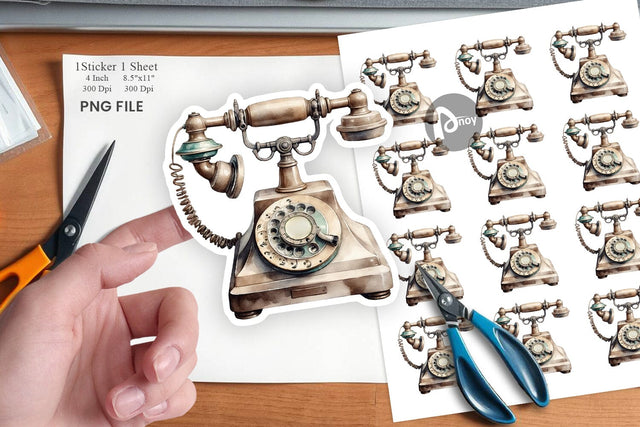 Watercolor Rotary Telephone Sticker Sublimation artnoy 