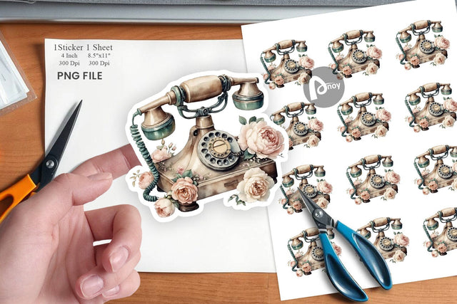 Watercolor Rotary Telephone Sticker Sublimation artnoy 