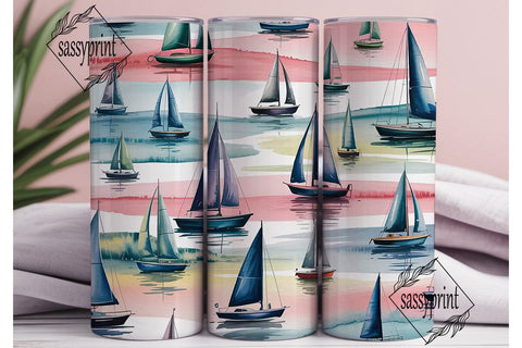 Watercolor Sailboat Tumbler Wrap Sublimation sassyprint 