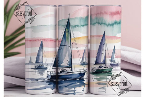 Watercolor Sailboat Tumbler Wrap Sublimation sassyprint 