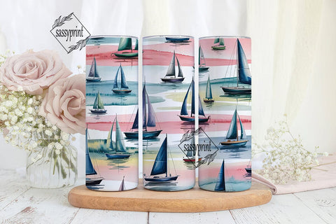 Watercolor Sailboat Tumbler Wrap Sublimation sassyprint 