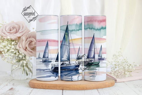 Watercolor Sailboat Tumbler Wrap Sublimation sassyprint 