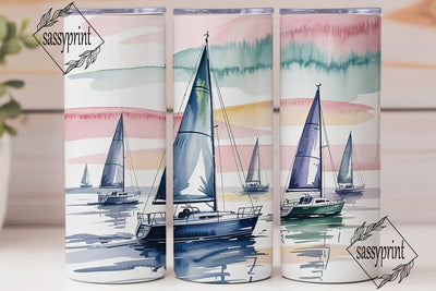 Watercolor Sailboat Tumbler Wrap Sublimation sassyprint 