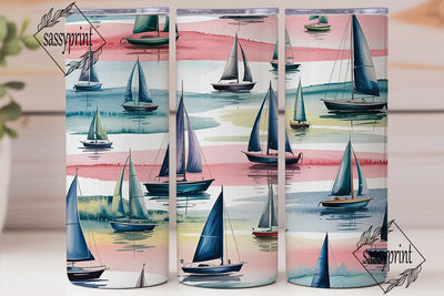 Watercolor Sailboat Tumbler Wrap Sublimation sassyprint 