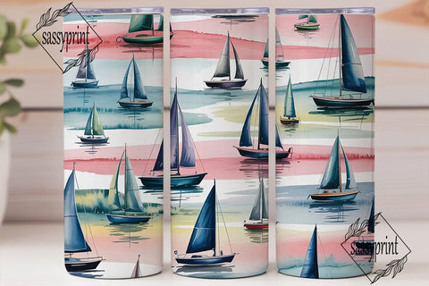 Watercolor Sailboat Tumbler Wrap Sublimation sassyprint 
