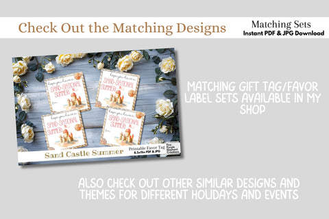 Watercolor Sand Castle Beach Printable Treat Bag Topper Card - Small Favor End School Year Summer Gift Digital Pattern Fine Purple Elephant Creations 