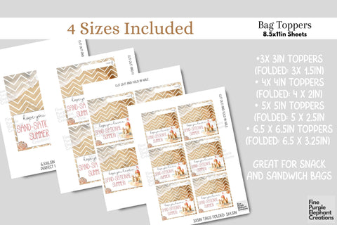 Watercolor Sand Castle Beach Printable Treat Bag Topper Card - Small Favor End School Year Summer Gift Digital Pattern Fine Purple Elephant Creations 