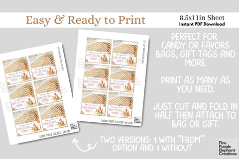 Watercolor Sand Castle Beach Printable Treat Bag Topper Card - Small Favor End School Year Summer Gift Digital Pattern Fine Purple Elephant Creations 