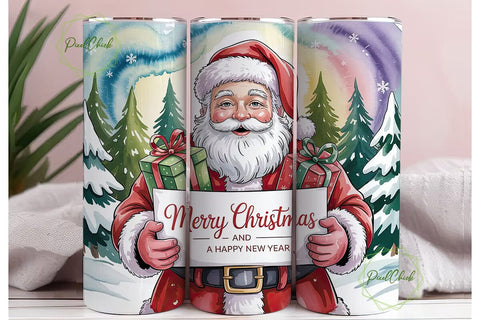 Watercolor Santa 20oz Tumbler Wrap Sublimation PixelChick 