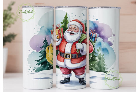 Watercolor Santa 20oz Tumbler Wrap Sublimation PixelChick 