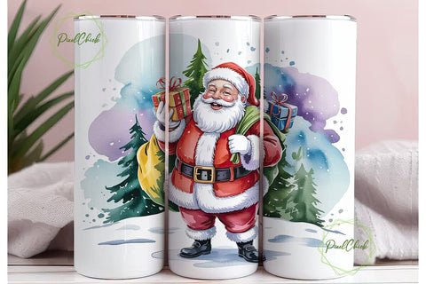 Watercolor Santa 20oz Tumbler Wrap Sublimation PixelChick 