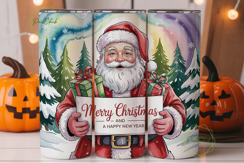 Watercolor Santa 20oz Tumbler Wrap Sublimation PixelChick 