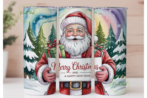 Watercolor Santa 20oz Tumbler Wrap Sublimation PixelChick 