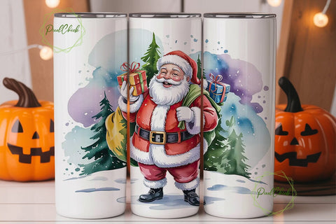Watercolor Santa 20oz Tumbler Wrap Sublimation PixelChick 
