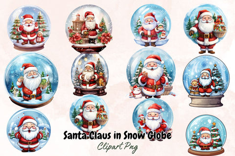 Watercolor Santa Claus in Snow Globe Clipart Bundle Sublimation Designangry 