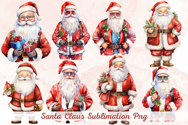 Watercolor Santa Claus Sublimation Clipart Bundle Sublimation Designangry 