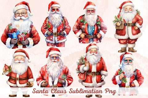 Watercolor Santa Claus Sublimation Clipart Bundle Sublimation Designangry 