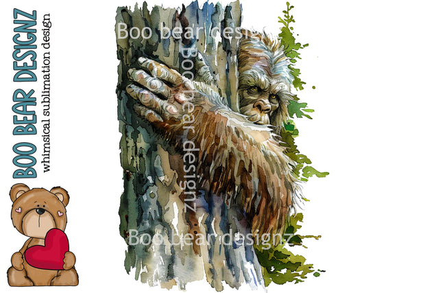 Watercolor Sasquatch Hiding Clipart Sublimation Boo Bear Designz 
