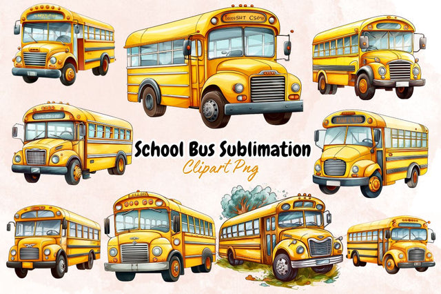 Watercolor School Bus Sublimation Clipart Bundle Sublimation Designangry 