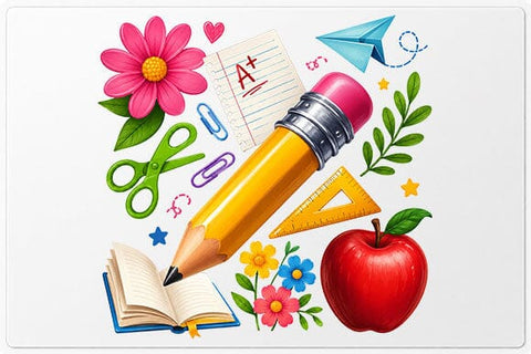 Watercolor School Supplies PNG | Back To School Teacher Design SVG BillahCrafts 
