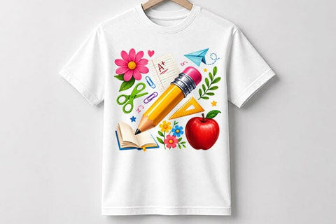 Watercolor School Supplies PNG | Back To School Teacher Design SVG BillahCrafts 