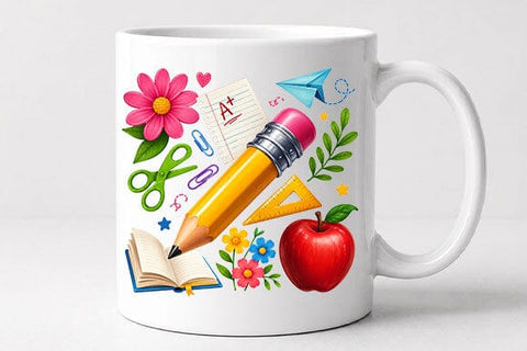 Watercolor School Supplies PNG | Back To School Teacher Design SVG BillahCrafts 