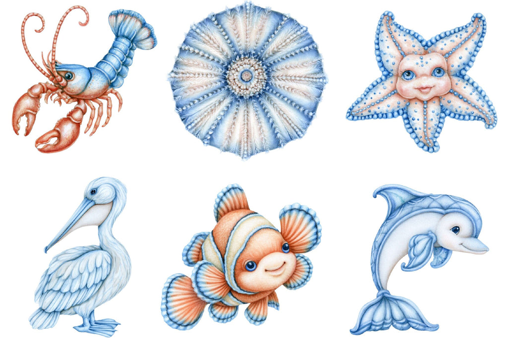 Watercolor Sea Animals Clipart - So Fontsy