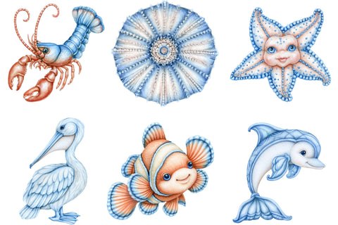 Watercolor Sea Animals Clipart Sublimation SVGArt 
