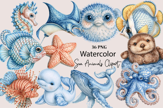 Watercolor Sea Animals Clipart Sublimation SVGArt 