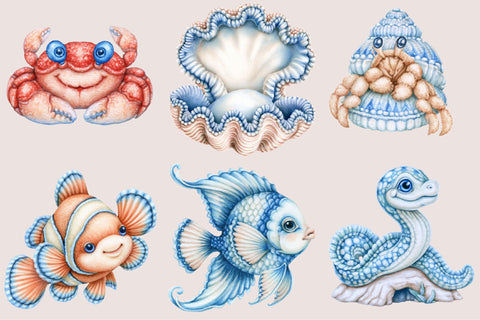 Watercolor Sea Animals Clipart Sublimation SVGArt 