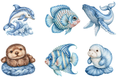 Watercolor Sea Animals Clipart Sublimation SVGArt 