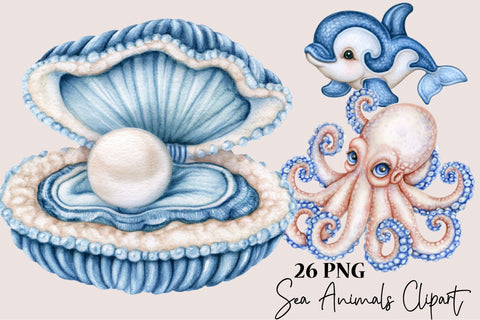 Watercolor Sea Animals Clipart Sublimation SVGArt 