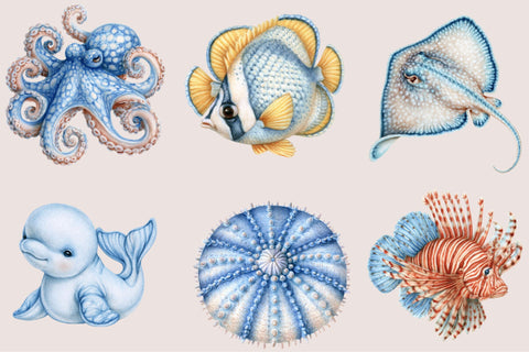 Watercolor Sea Animals Clipart Sublimation SVGArt 